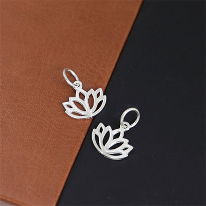 Lotus Flower Pendant in Sterling Silver with Yoga Zen Namaste Charms - sugarkittenlondon