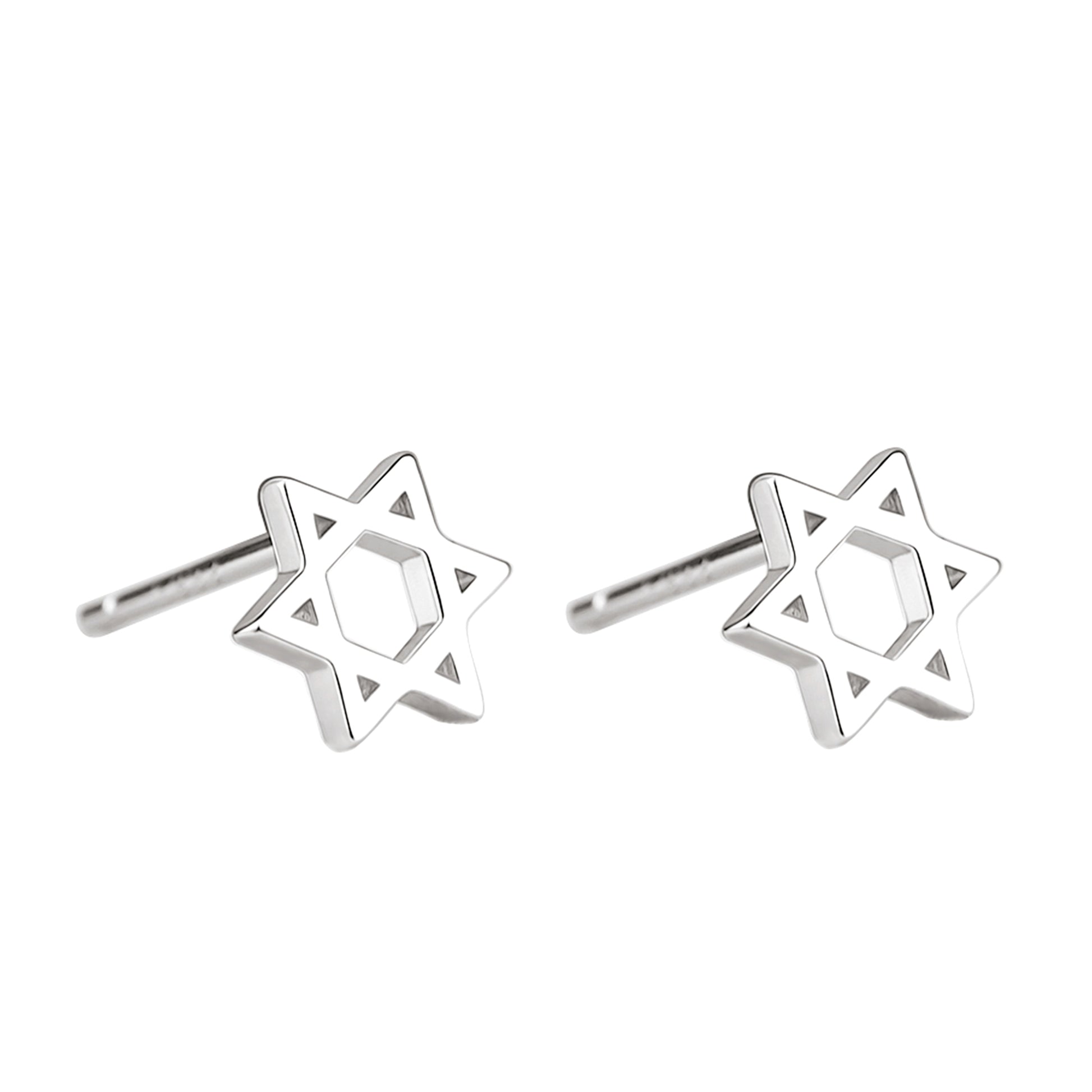 Sterling Silver 7.5mm Six Pointed Hex Star of David Stud Earrings - sugarkittenlondon