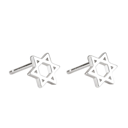 Sterling Silver 7.5mm Six Pointed Hex Star of David Stud Earrings - sugarkittenlondon