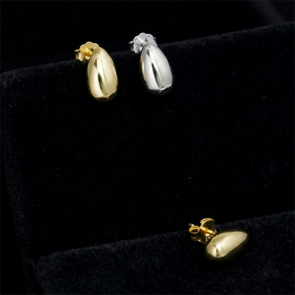 Shiny Teardrop Studs set: gold and rhodium teardrop discs on posts