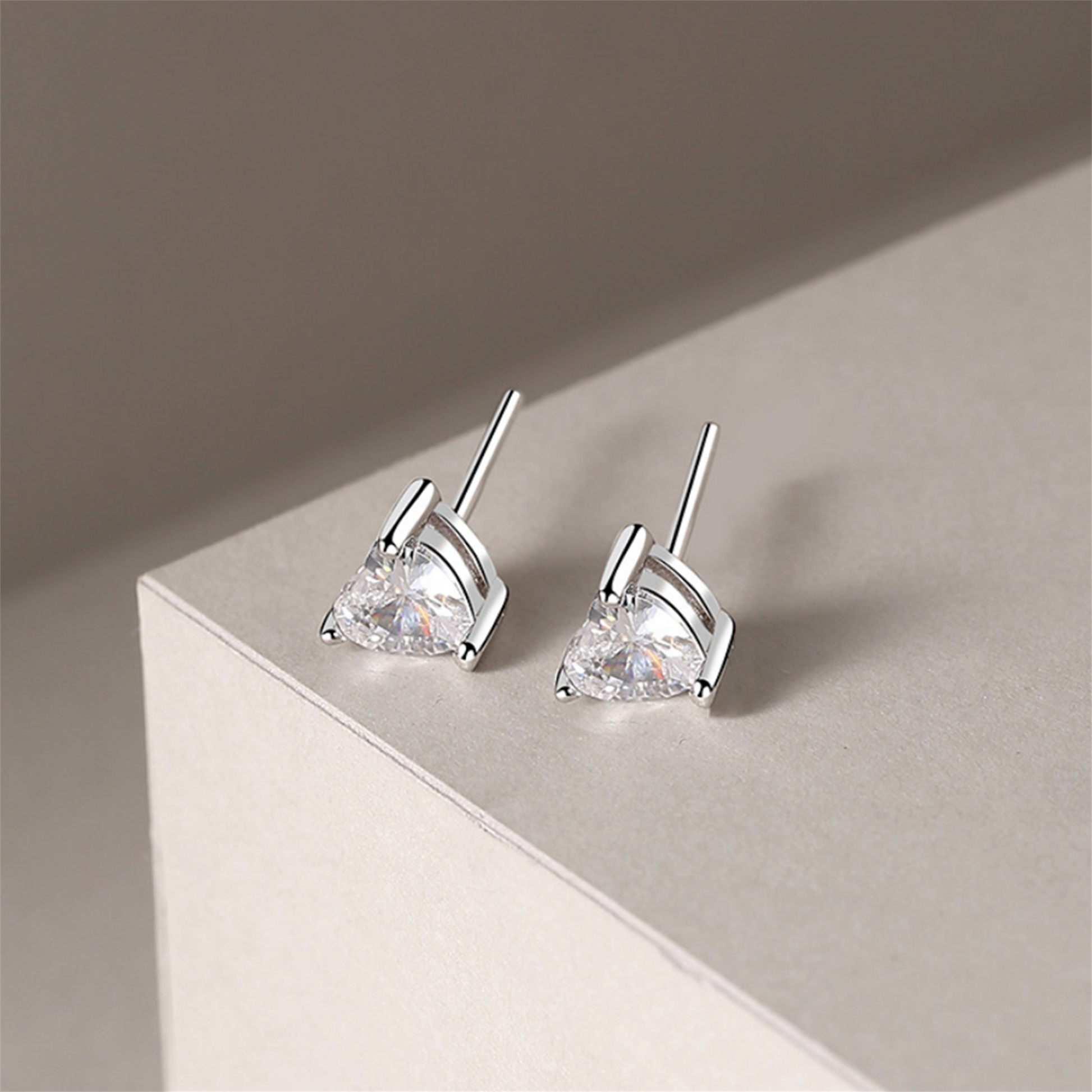 Sterling Silver 5mm Clear Cut Heart Shaped CZ Stud Earrings Jewellery - sugarkittenlondon