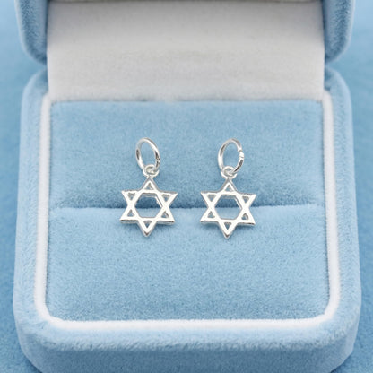 Sterling Silver 8mm Hollow Six Pointed Star Hex Star of David Charm Pendant