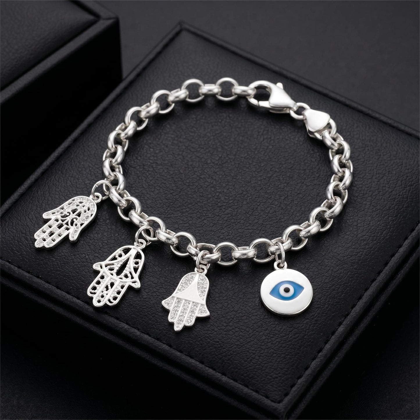 Sterling Silver Hamsa Hand of Fatima Necklace Bracelet Charm Pendant