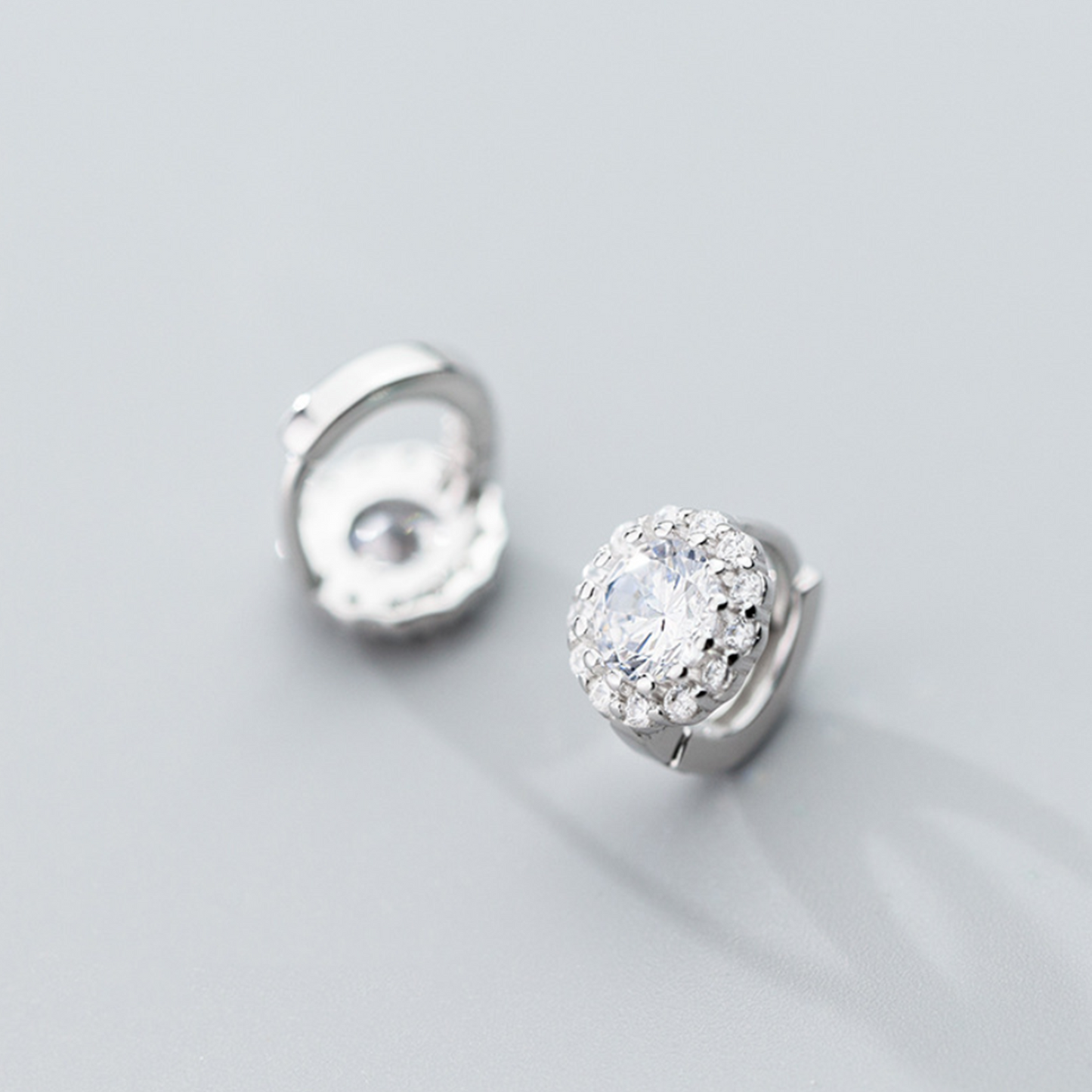 Sterling Silver 6mm Mini Hoop Cut CZ Halo Flower Dome Huggie Earrings - sugarkittenlondon