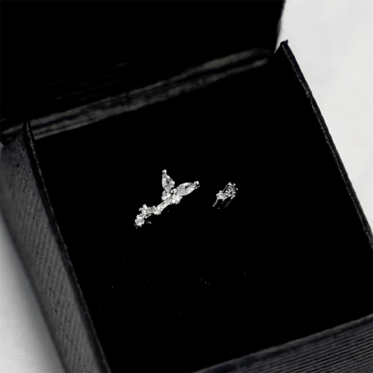 Open-Ended Rhodium-plated Sterling Silver Butterfly Ring with Sparkling CZ - sugarkittenlondon