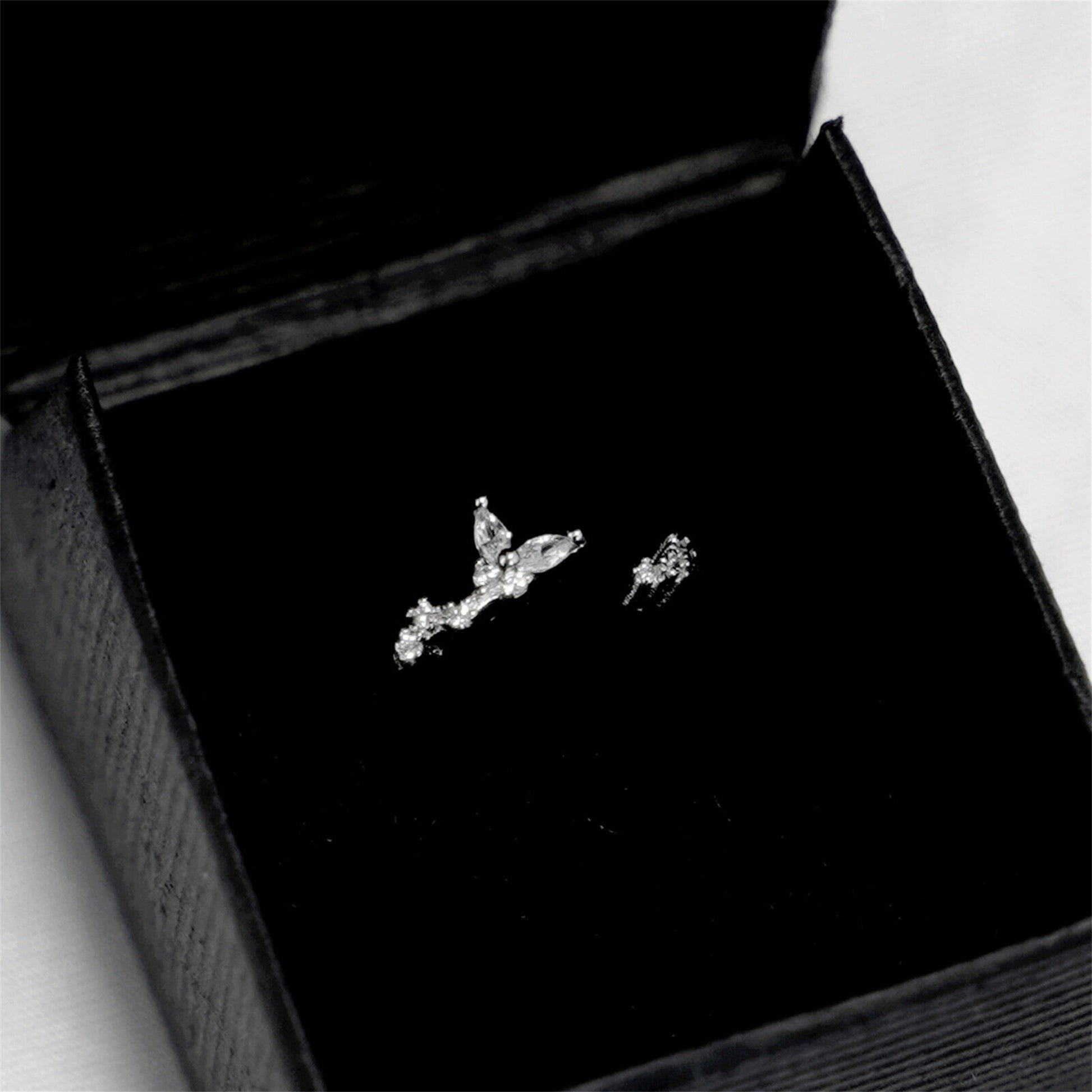 Open-Ended Rhodium-plated Sterling Silver Butterfly Ring with Sparkling CZ - sugarkittenlondon