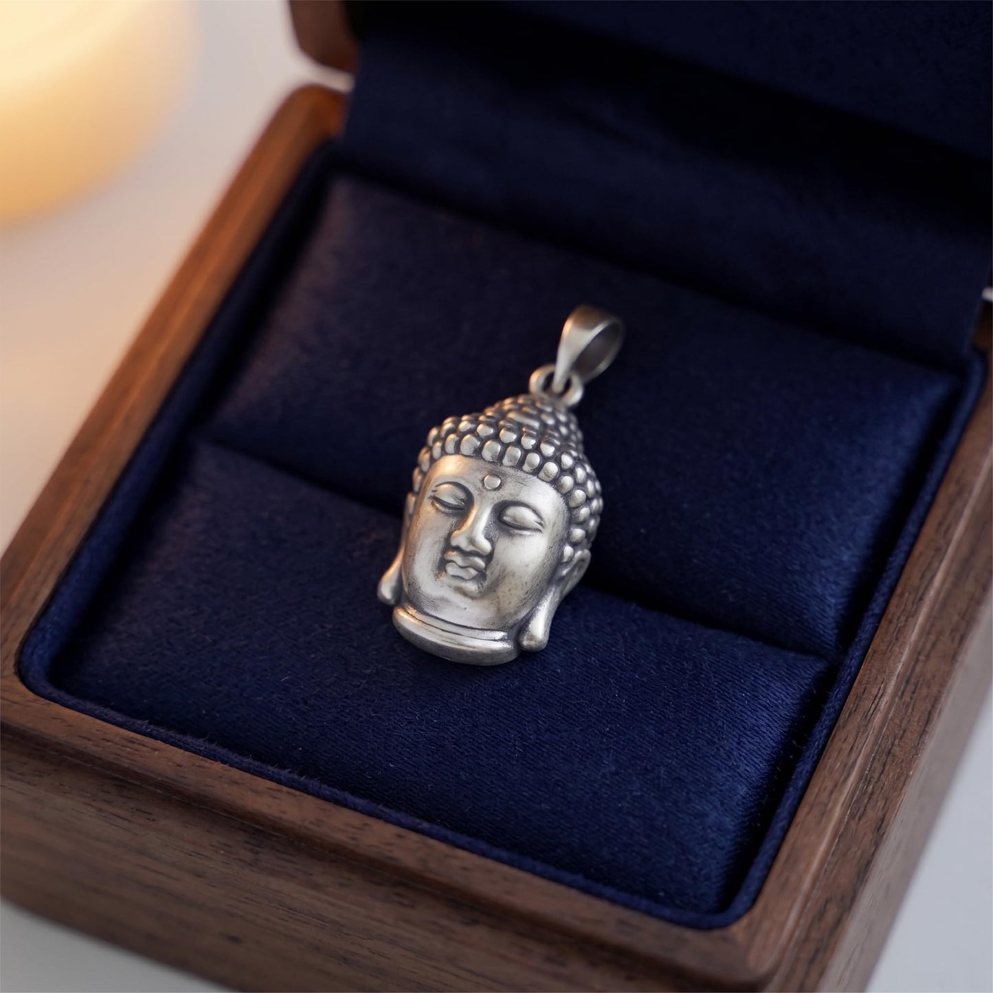 Fine Silver Oxidised 999 Matte Hollow 3D Buddha Head Pendant