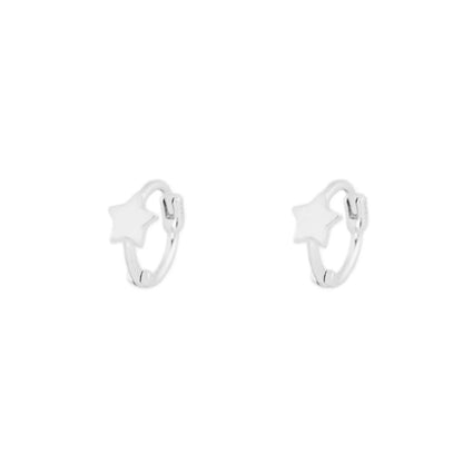 Sterling Silver Star Earrings 7mm Hoop Huggie Cuff Earrings Rhodium 18K Gold