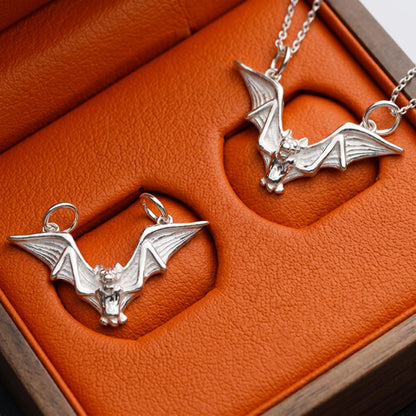 Sterling Silver Flying Bat Gothic Feather Wing Halloween Connector Charm Pendant