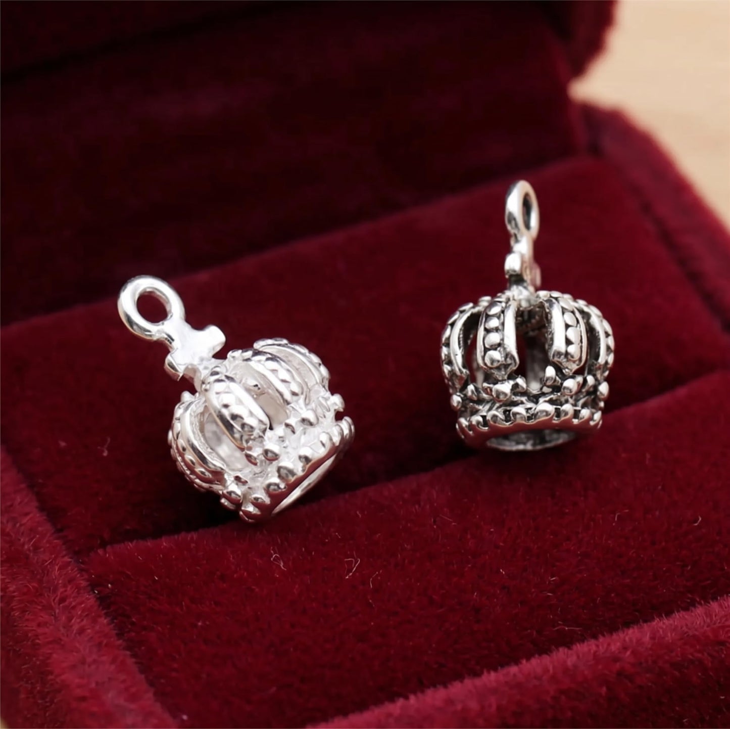 Sterling Silver Mini Crown with Cross Charm Silver / Oxidised Black Silver