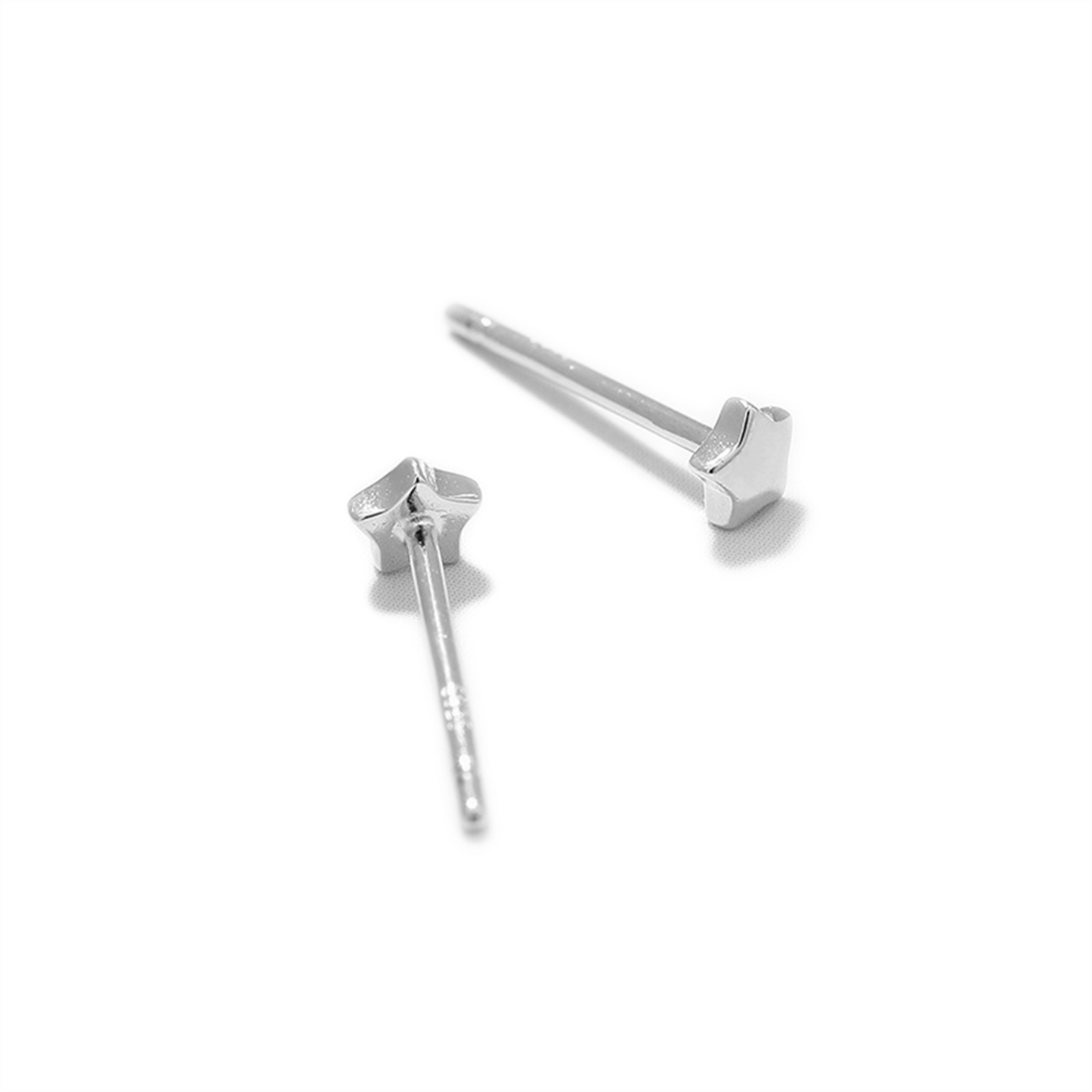 Sterling Silver 3mm Puffy Star Stud Earrings Rhodium Plating
