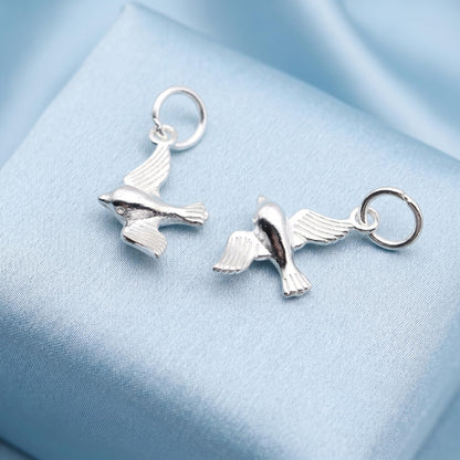 Sterling Silver Little 3d Shiny Flying Bird Pendant Charm For Earrings Necklace Bracelet