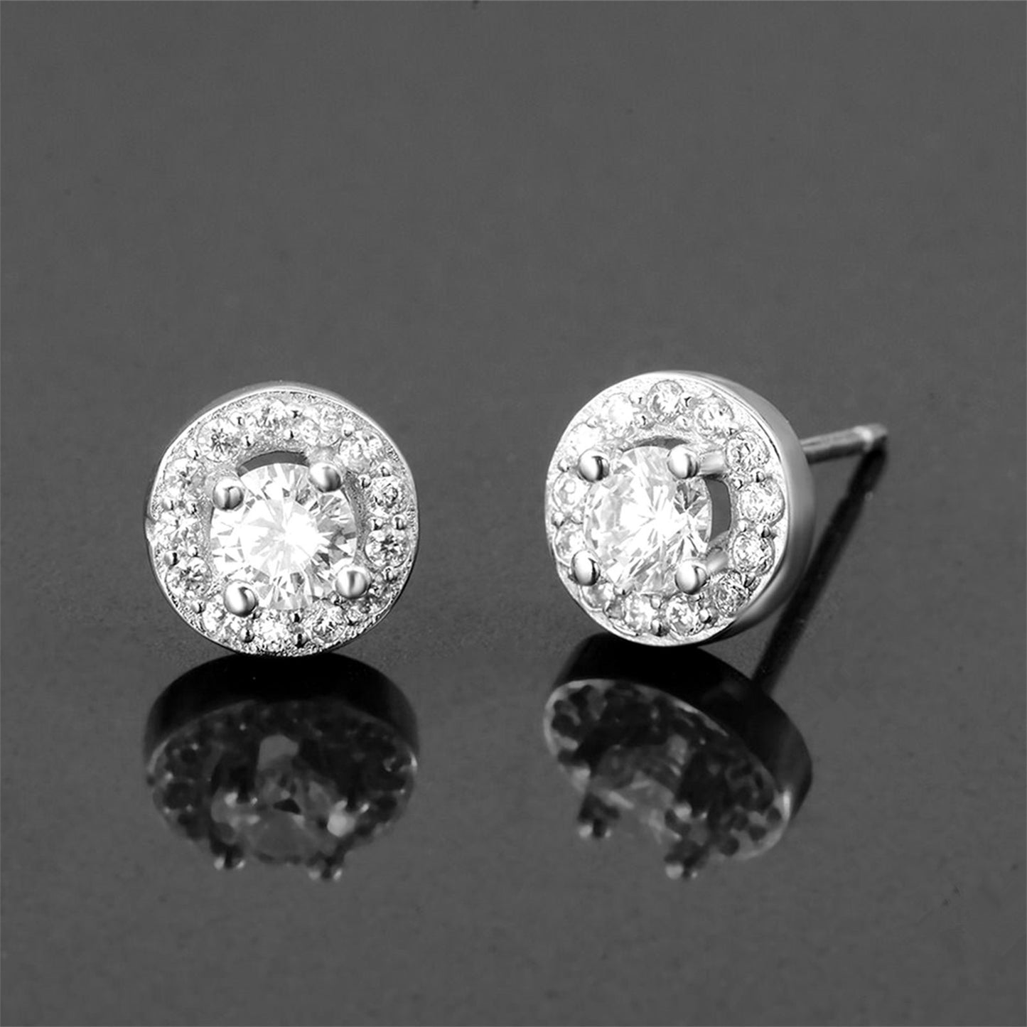 Sterling Silver Cubic Zirconia 7mm Halo Round  Stud Earrings Lady Jewellery - sugarkittenlondon