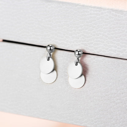 Silver Double Disc Drop Earrings