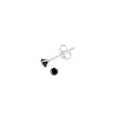 Sterling Silver 2mm 3mm 4mm Clear Black Round 4 Claw Cubic Zirconia Stud Earrings - sugarkittenlondon