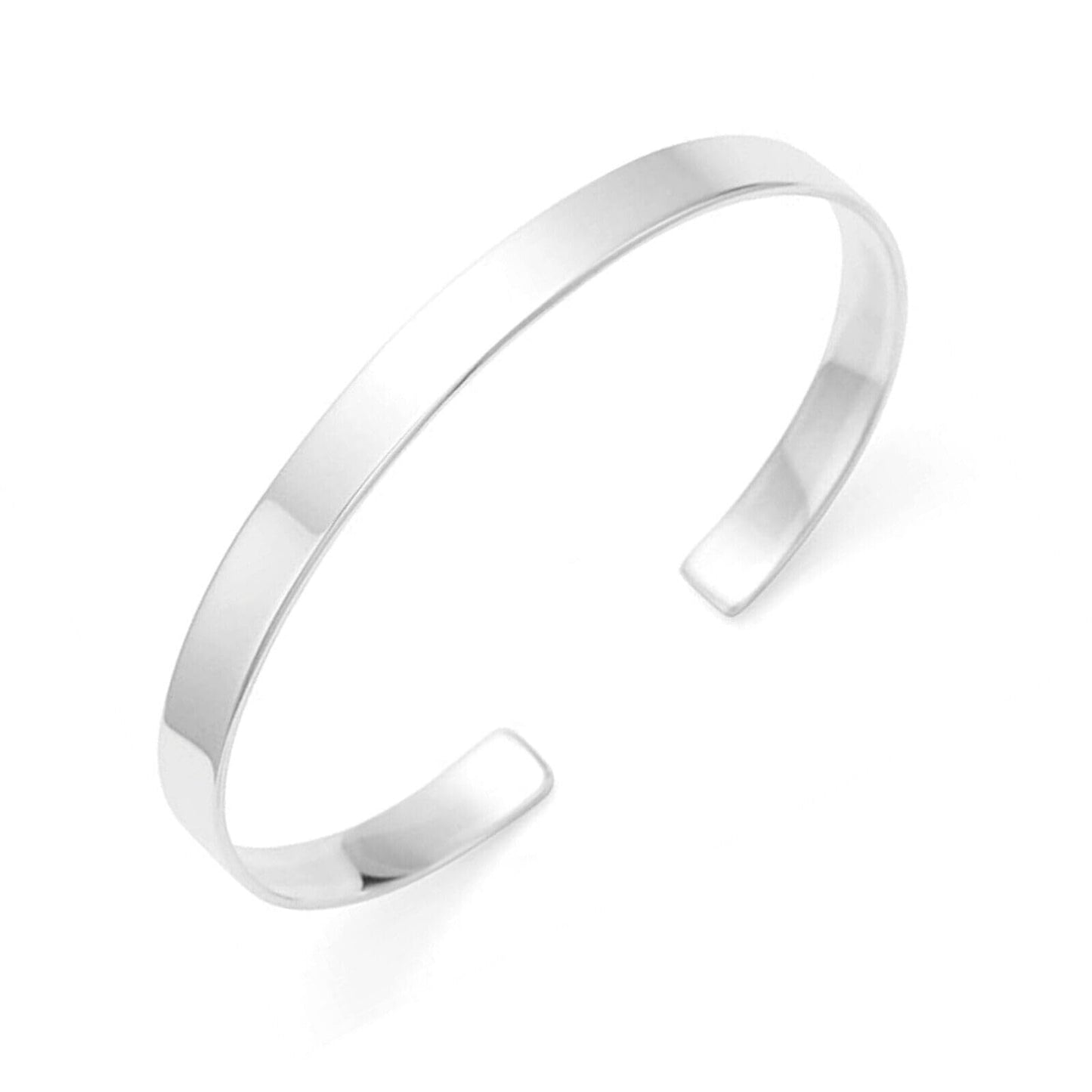 Polished cuff bangle, smooth silver-tone metal bracelet with open cuff ends