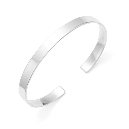 Polished cuff bangle, smooth silver-tone metal bracelet with open cuff ends