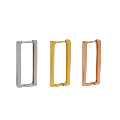 Sterling Silver Rectangle Square Huggie Hoop Drop Earrings 3 Tones Rhodium 18K Gold Rose Gold