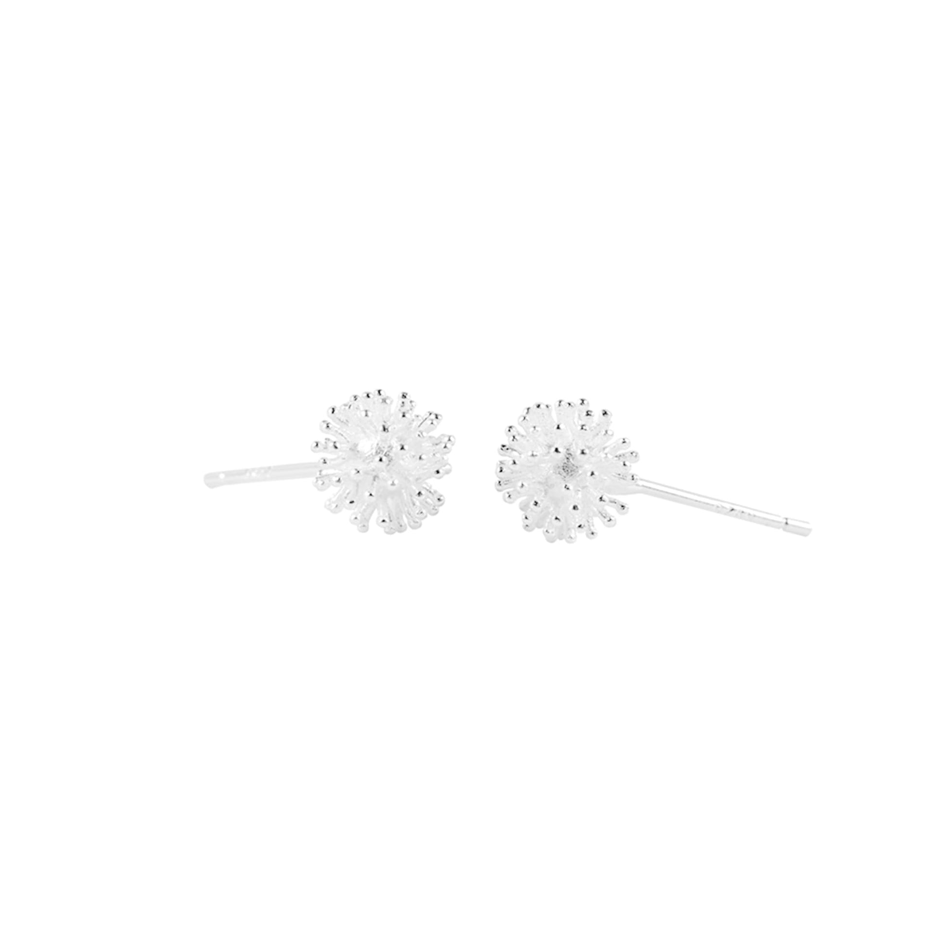Dandelion flower stud earrings with straight posts, silver-tone crystal bloom