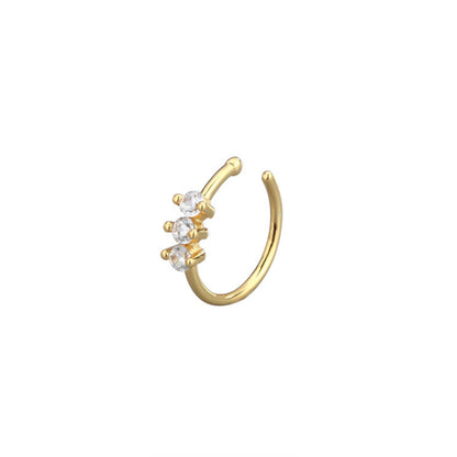 Floral CZ cuff hoop, gold tone with three clear CZ stones