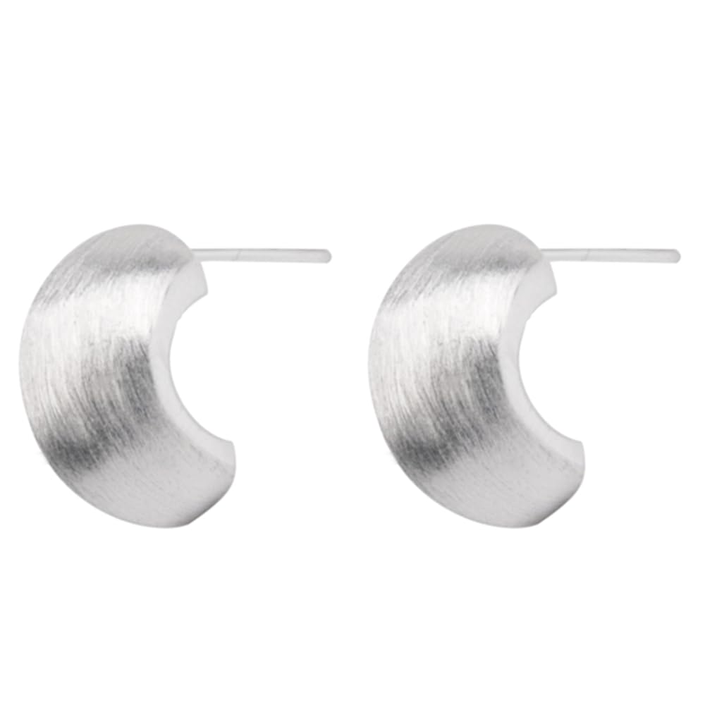 Brushed half-hoop drop earrings with straight post back, silver tone