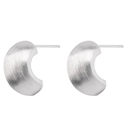 Brushed half-hoop drop earrings with straight post back, silver tone