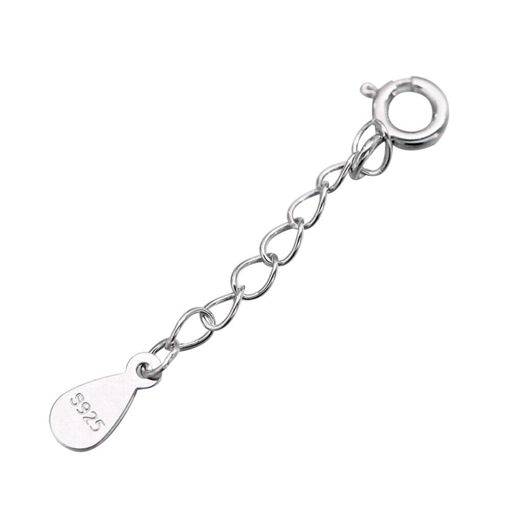 Curb extender chain with silver-tone teardrop plate and round clasp on linked chain