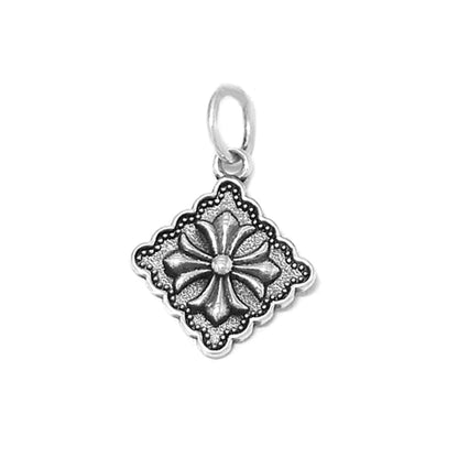 Sterling Silver Oxidised Small Fleur de lis Iris Flower Maltese Cross Charm Pendant