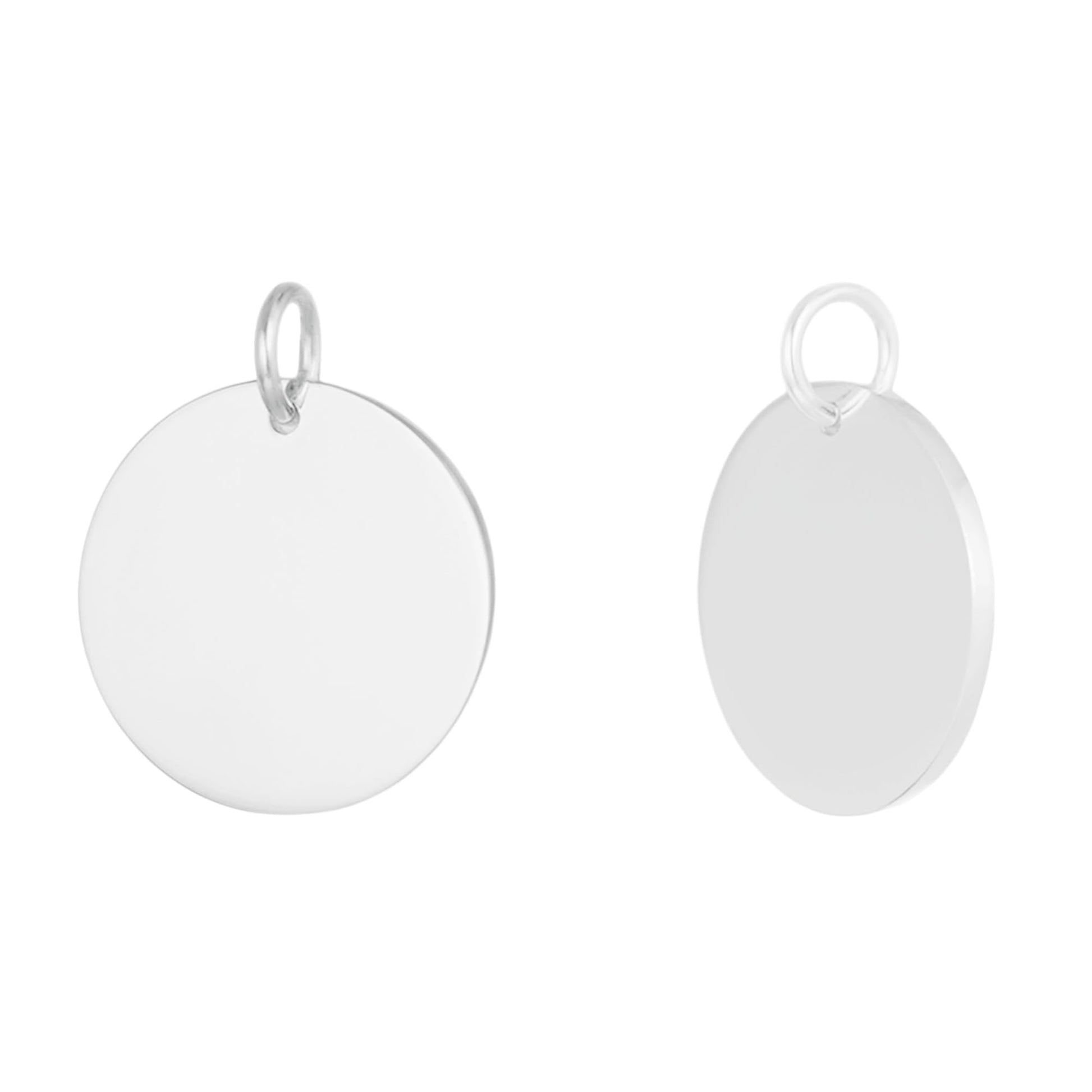 Round polished disc pendant with loop bail, silver-tone finish