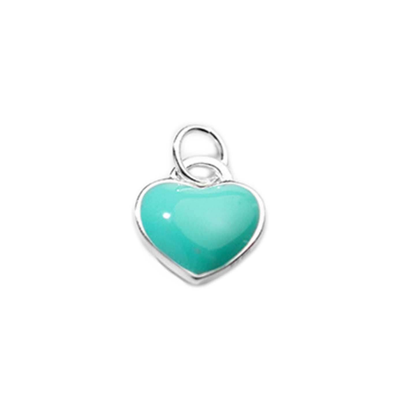 Turquoise heart charm with glossy glazed face and silver bail