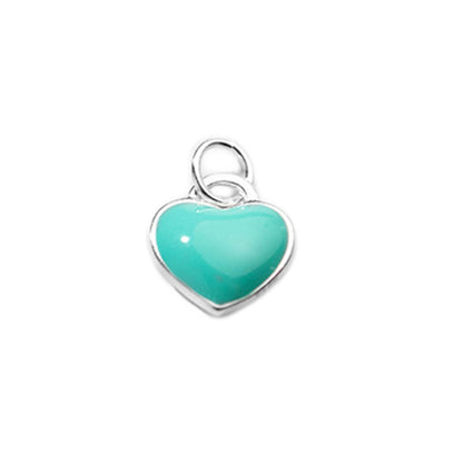Turquoise heart charm with glossy glazed face and silver bail