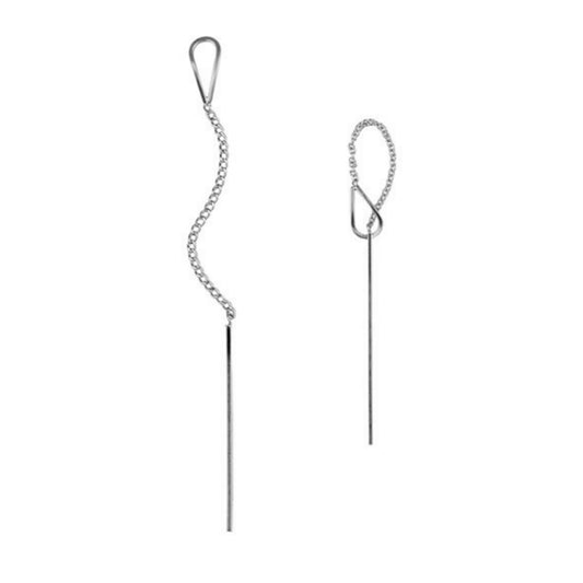 Sterling Silver Long Line Bar Pull Through Threader Drop Earrings TRACE Chain 3 Tones Rhodium Silver 18K Gold