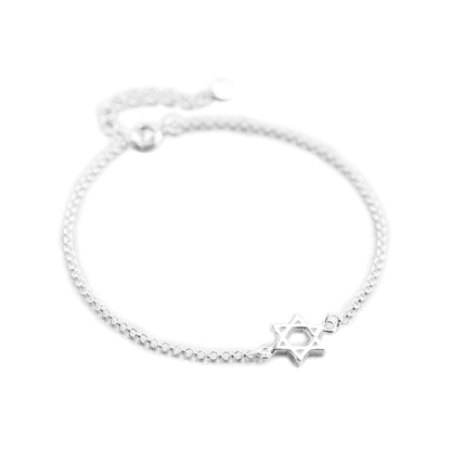 Silver Star of David bracelet with star charm on fine chain links.