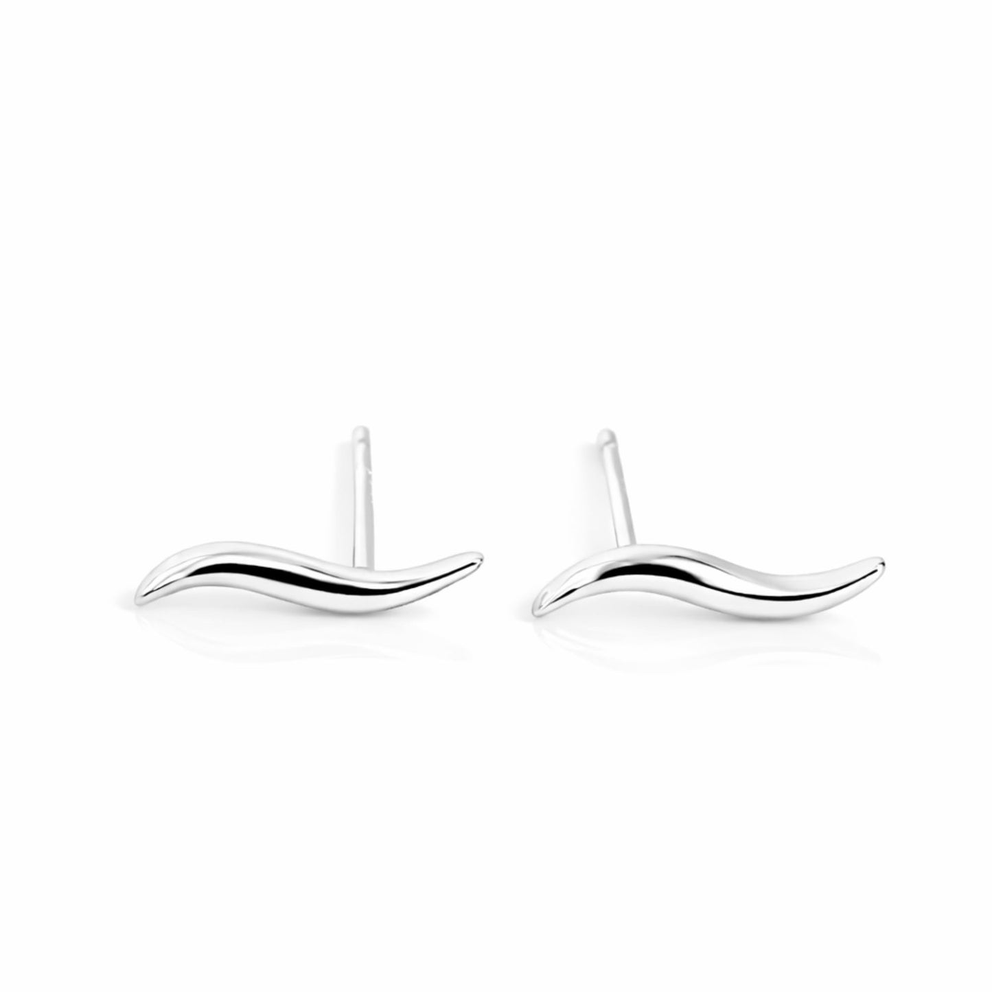 Wavy vine climber stud earrings with curved, wavy bar design in silver tone