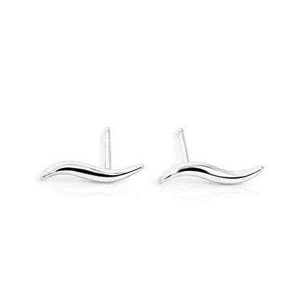 Wavy vine climber stud earrings with curved, wavy bar design in silver tone