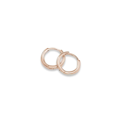 Essential 2mm Sleeper Huggies in Rose Gold, two hoops overlapping