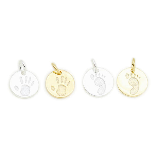 Sterling Silver Mini Engraved Handprint Footprint Disc Dot Charm Pendant Silver Gold