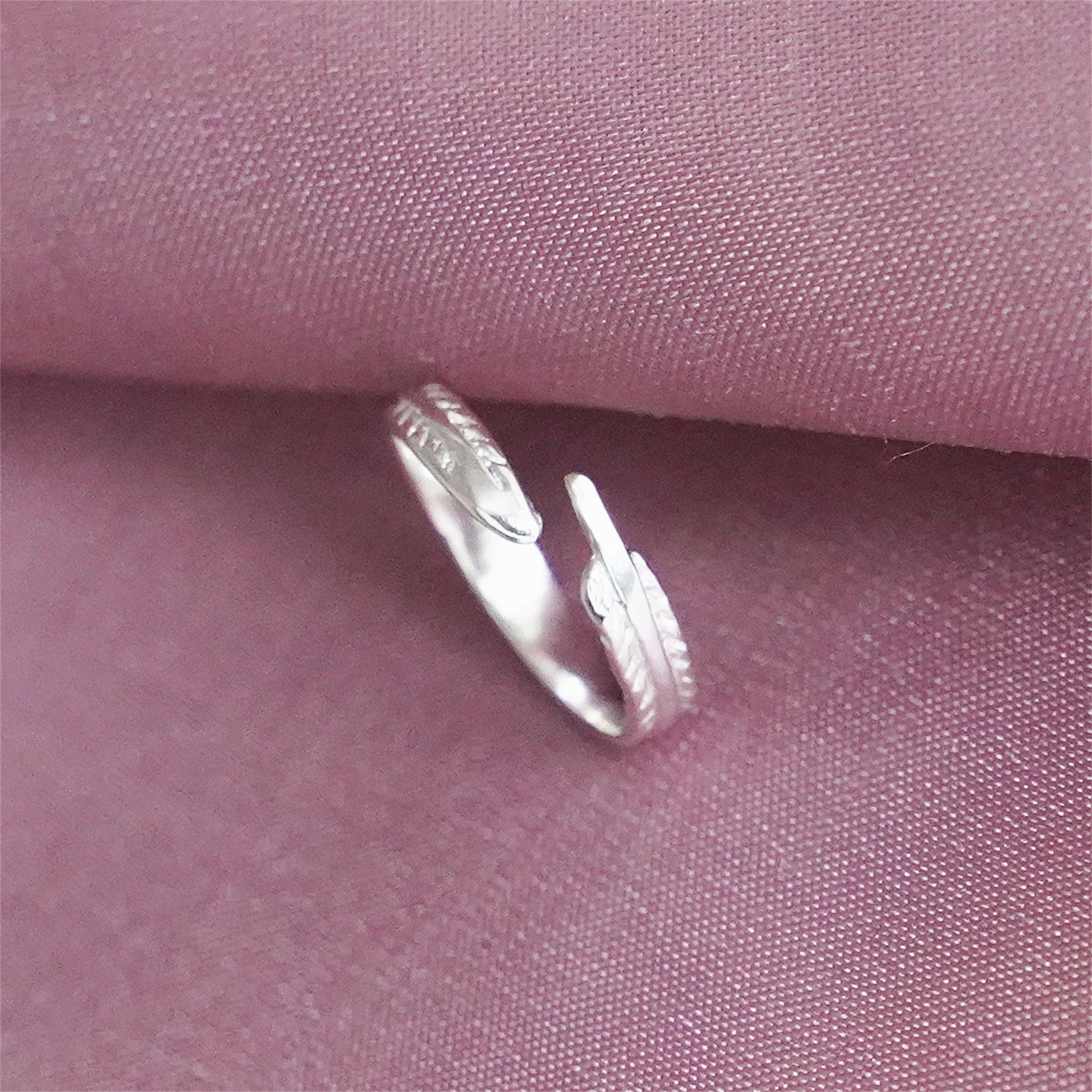 terling Silver Angel Feather Wing Leaf Open Wrap Ring J - L Adjustable - sugarkittenlondon