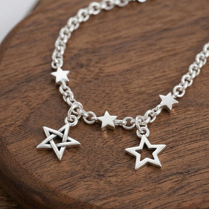 Sterling Silver Hollow Lucky Bright Star Necklace Bracelet Earrings Pendant Charm