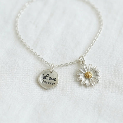 Sterling Silver Solid Hexagon Love Forever Tag Charm Pendant