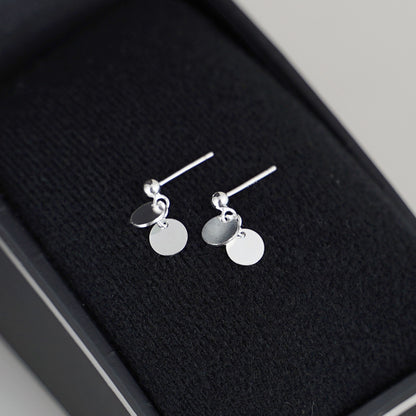 Silver Double Disc Drop Earrings