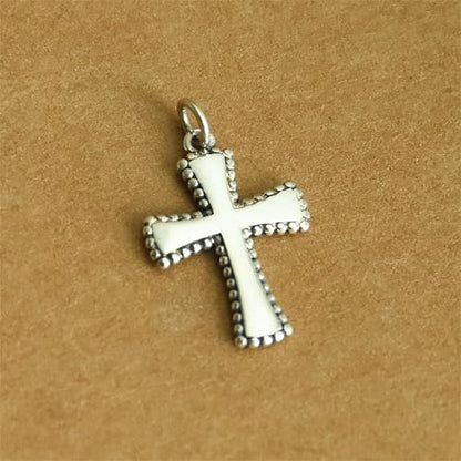 Sterling Silver 11mm Shiny Beaded Edge Charm Cross / Heart / Circle Pendant