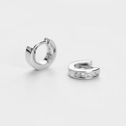 Sterling Silver Channel-Set CZ Huggie Hoop Earrings 5mm - sugarkittenlondon