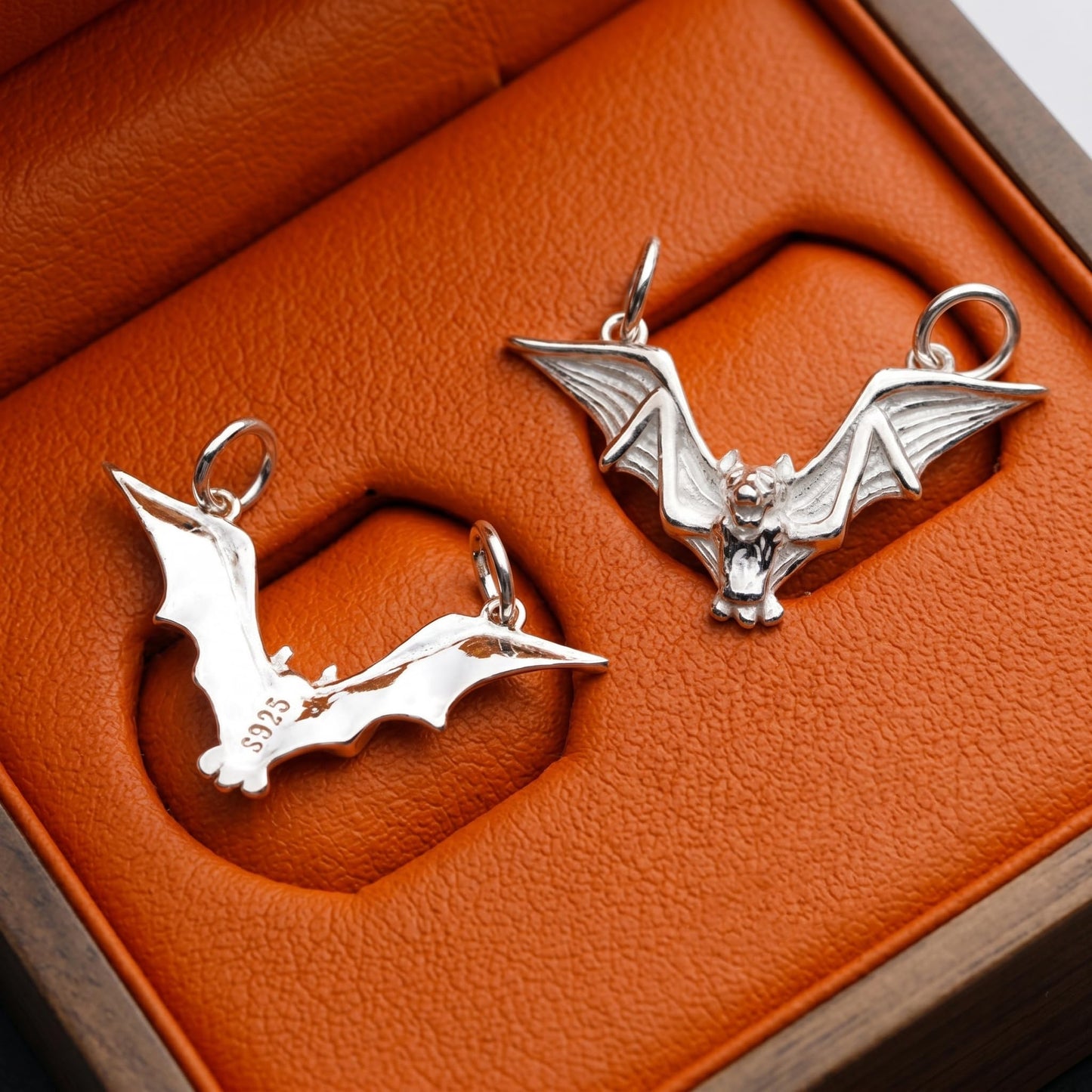 Sterling Silver Flying Bat Gothic Feather Wing Halloween Connector Charm Pendant