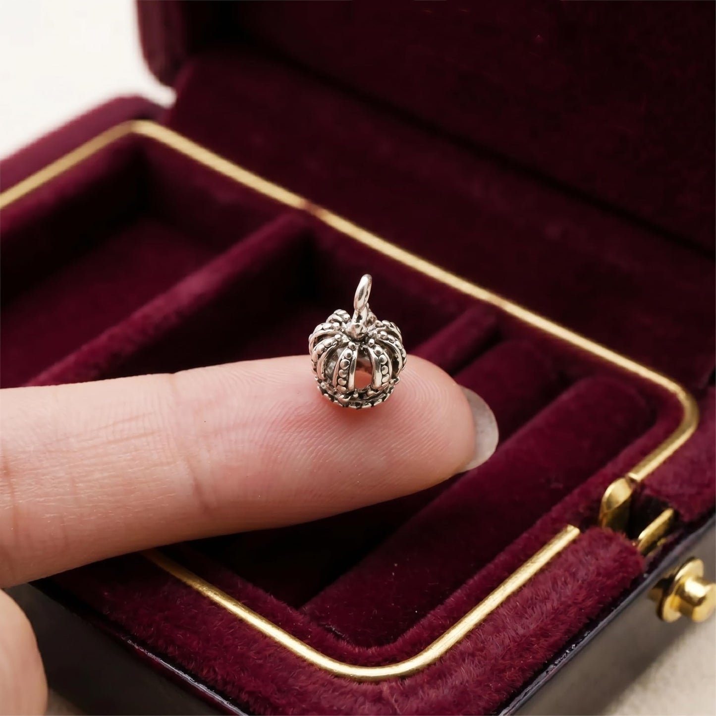 Sterling Silver Mini Crown with Cross Charm Silver / Oxidised Black Silver