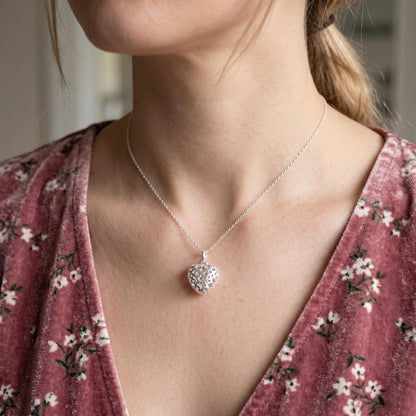 Sterling Silver Heart Charm Pendant with Polished Cut-Out Design