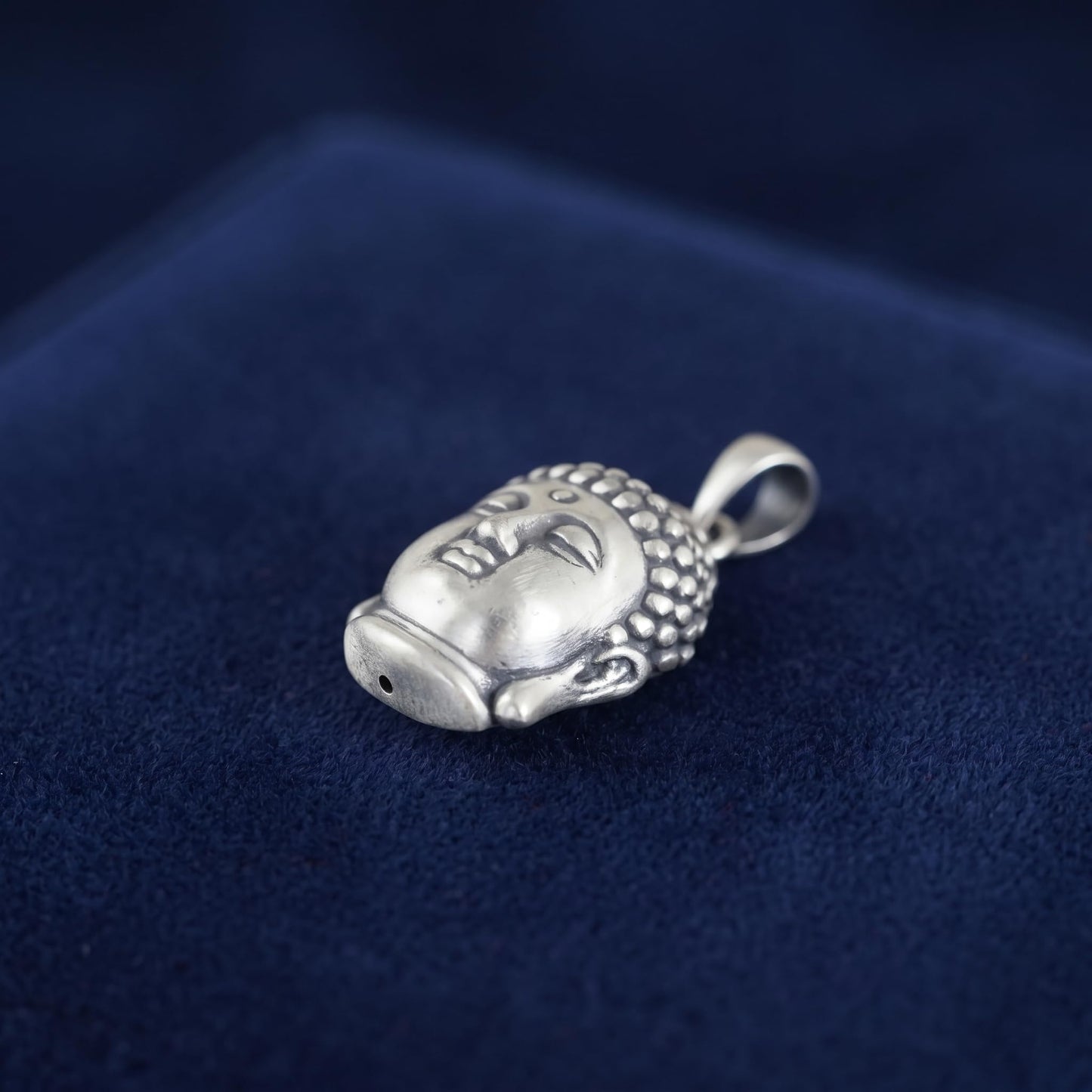 Fine Silver Oxidised 999 Matte Hollow 3D Buddha Head Pendant