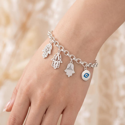 Sterling Silver Hamsa Hand of Fatima Necklace Bracelet Charm Pendant