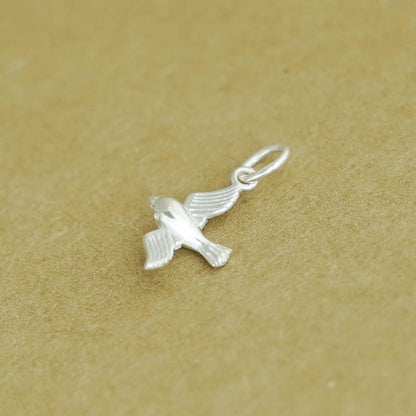 Sterling Silver Solid 3D Flying Bird Pendant Charm