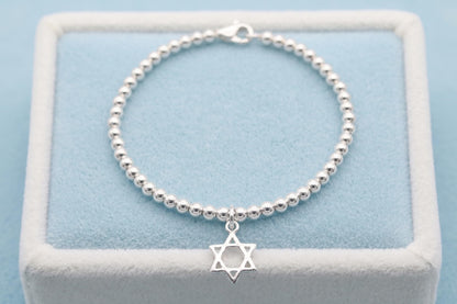 Sterling Silver 8mm Hollow Six Pointed Star Hex Star of David Charm Pendant